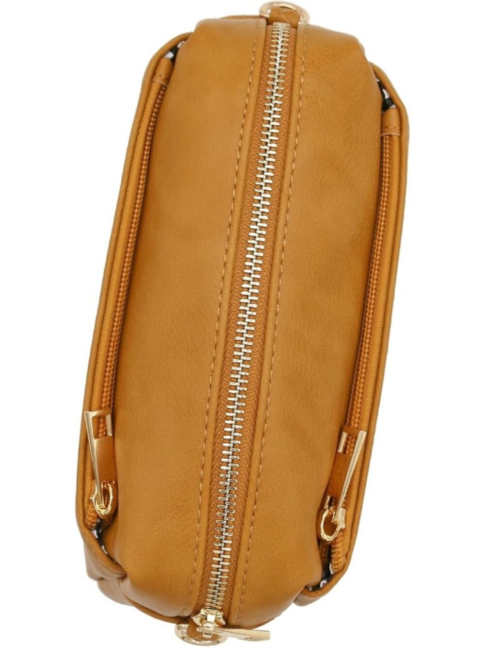 Women's Dark Mustard Leather Triple Zip Small Crossbody Bag - Picture 6 of 7